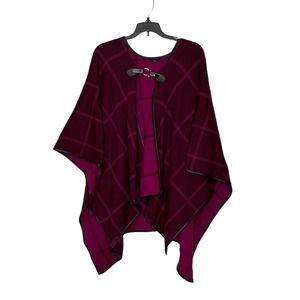 Talbots Cape‎ Cloak Size M/L Pink Wine Striped Womens Latch Front